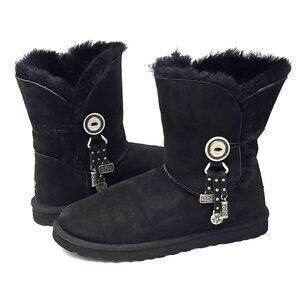 Ugg Azalea Charms Black Suede Short Shearling Sherpa Bootie Boot Women's Size 9